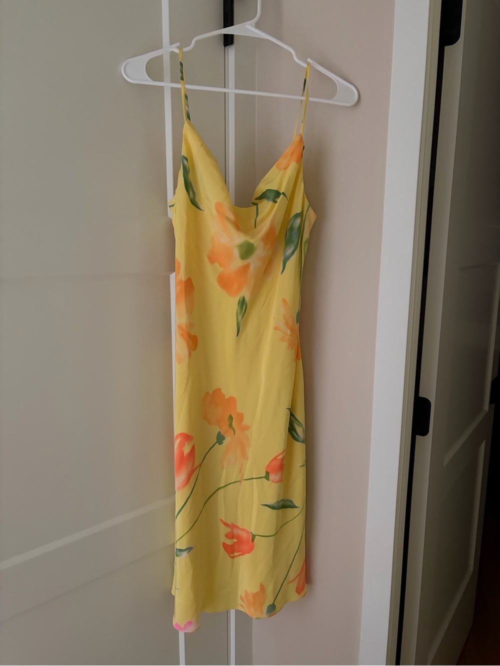 Lauren Ralph Lauren Yellow Floral Slip Midi Dress with Orange Blooms